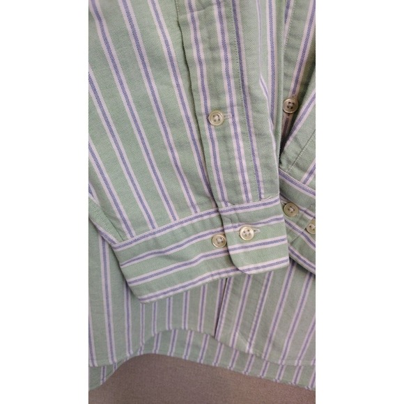 Ralph Lauren Shirt Men 18-34/35 Green Blue Striped Flesh Pony Casual Button Down - Picture 8 of 9